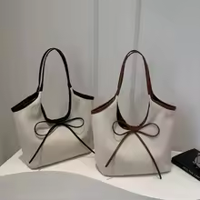 Brown Tote Bag for Women, Large Capacity Bow Tie Commuter Shoulder Bag for School Work, 1-Pack